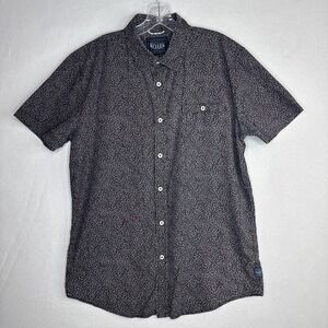 Roark Mens Button Up Shirt Large Gray Purple Black Pebble Print Casual